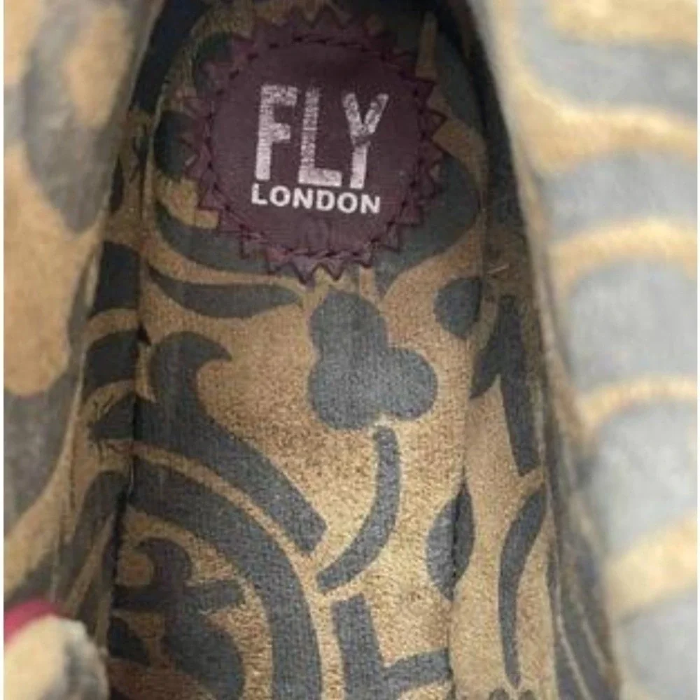 Fly London Burgundy Wedge Shoes 6.5, Peter Pan, Boho Meets funky